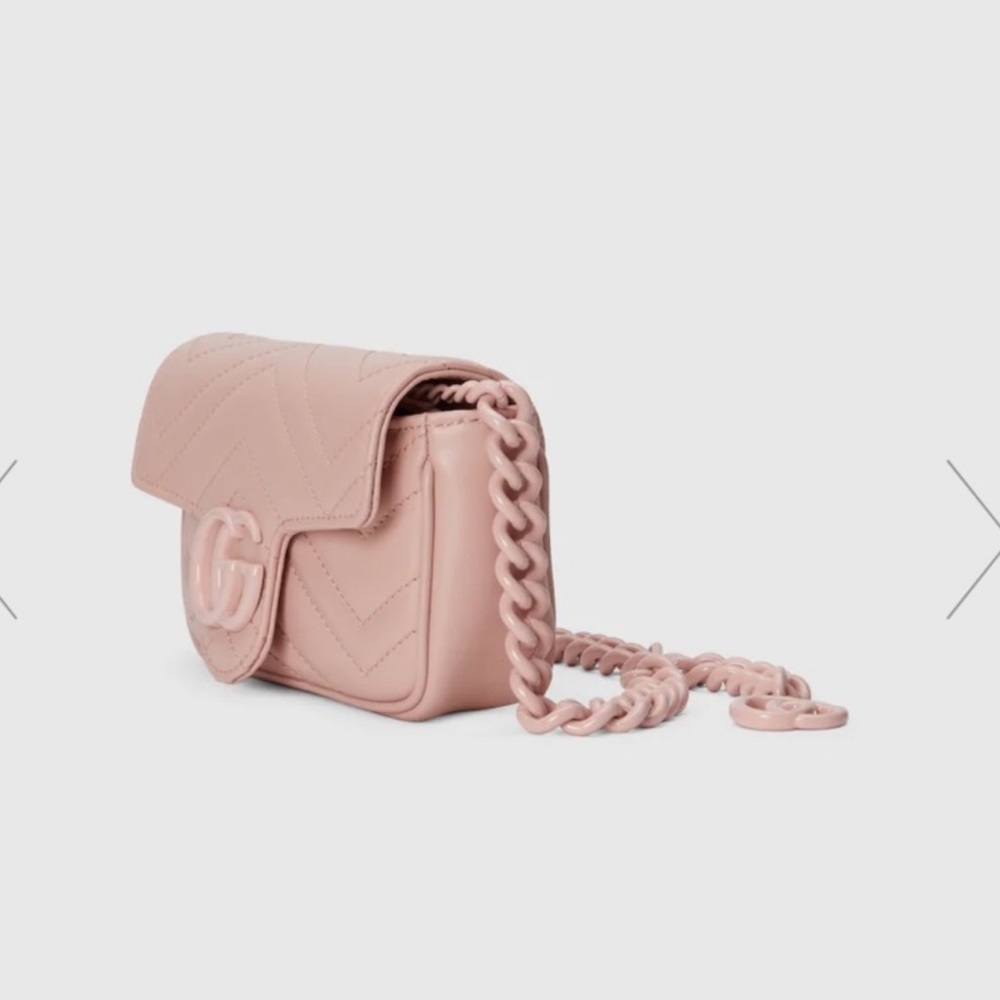Gucci Calfskin Matelasse Monochrome GG Marmont Chain belt Bag in Perfect Pink - Picture 13 of 16